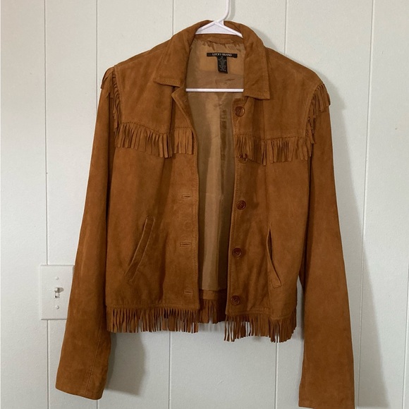 Lucky Brand women’s SZ M Tan Suede Fringe festival Jacket, western inspired - Picture 3 of 11